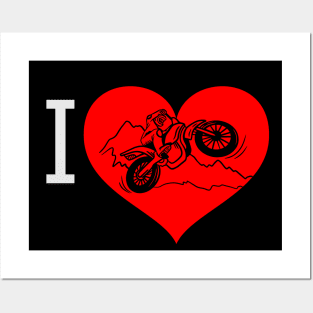 I Love Dirt Bike Racing Heart Valentine Motocross Valentines Day Dirt Bike Racer Posters and Art